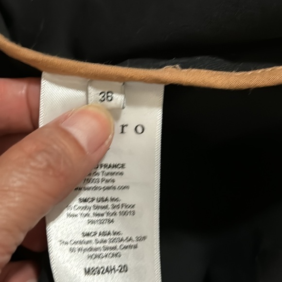 Vintage Sandro Malena Trench Coat Black Belted Twill Cotton Flap Lapel-36 - Picture 12 of 15